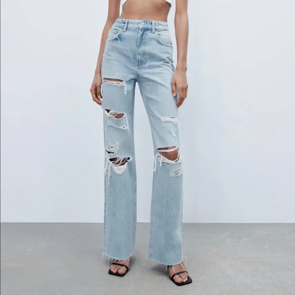Zara Jeans Zara Ripped Wide Leg Jeans Poshmark